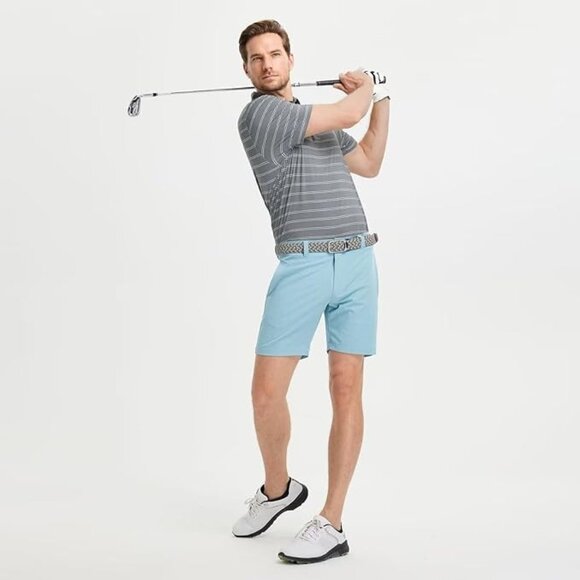 M MAELREG Men's Short Sleeve Dry Fit Light Grey Stripe Performance Polo Size L - Picture 3 of 6